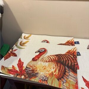 2 PC Croft & Barrow Festive Turkey Placemats - Red and Brown